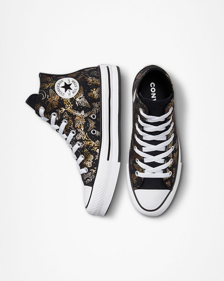 Pantofi Platforma Fete Converse Chuck Taylor All Star EVA Lift Butterfly Shine Inalti Negrii Aurii Albi | RO AGSNJ309